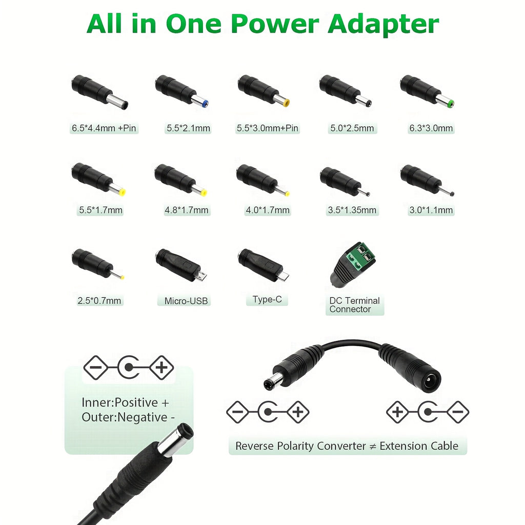 Adjustable AC/DC Power Adapter by ALITOVE, 3V–12V Selectable Output, 30W Maximum, 14 Connector Tips and Listed 5V 2.1A USB Port for Compatible Electronics