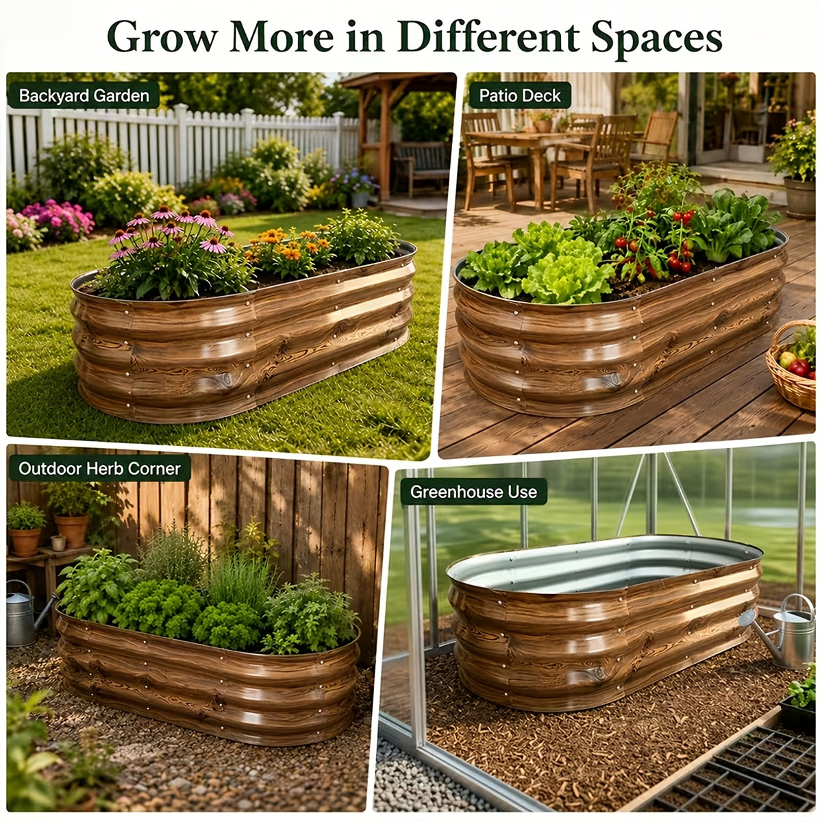 Galvanized Vegetable Garden Bed Set with Oval Metal Planter Design, Outdoor Raised Planting Boxes in Single and Multipack Options for Backyard Gardening