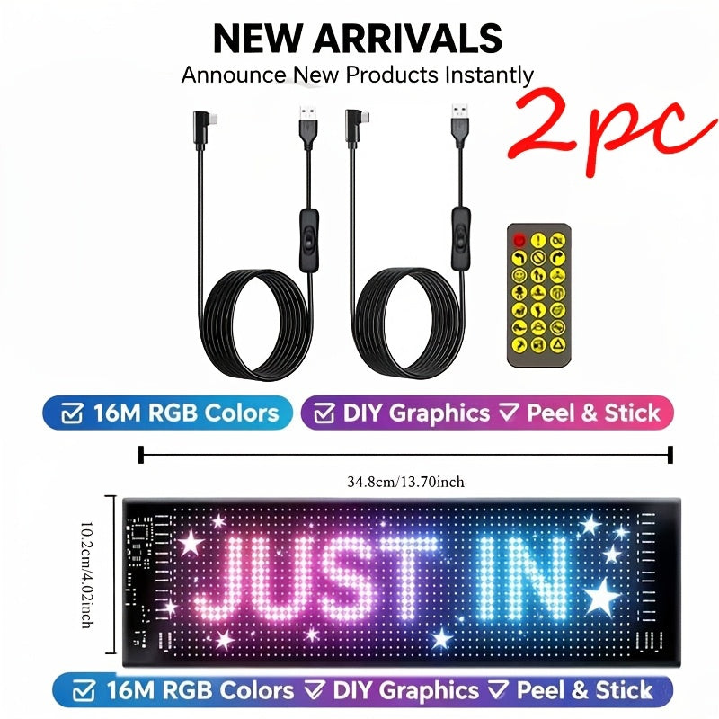 LED Devil's Eye Matrix Panels, Two-Piece Flexible USB 5V Decorative Display with App and Remote Controls, Programmable Animation and Text for Car Displays