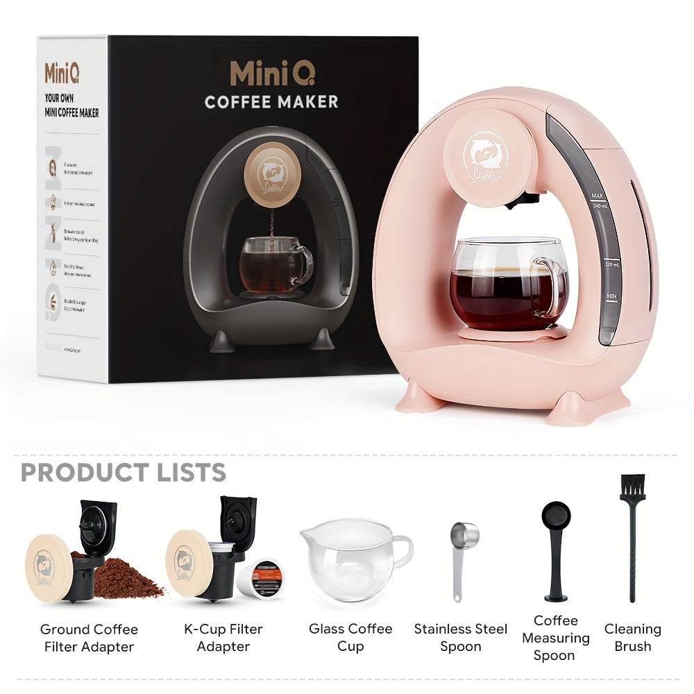 Pod and Ground Coffee Maker, 2-in-1 Single Serve Brewer with Coffee Filter and K-Cup Adapter, Listed 4-8 oz Cup Sizes in Pink, Champagne, Gray or Black