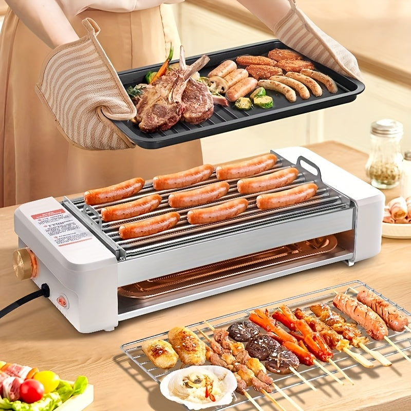 Countertop Sausage Grill with Adjustable Temperature, Nonstick Pan and Detachable Panel, Listed 4-in-1 Cooking Design with White or Black Gift Bag Option Labels