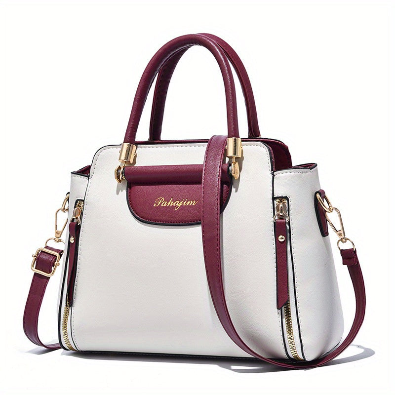 Color-Block Crossbody Satchel for Women with Multiple Compartments, Casual Everyday Handbag in Black, Blue White or Red White for Shopping and Daily Outfits