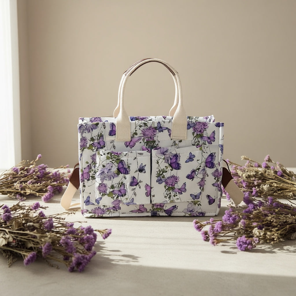 Butterfly Tote Bag for Women with Multi-Pocket Shoulder Satchel Design, Everyday Handbag for Work, Books and Travel in Four Color Options, Bag Only