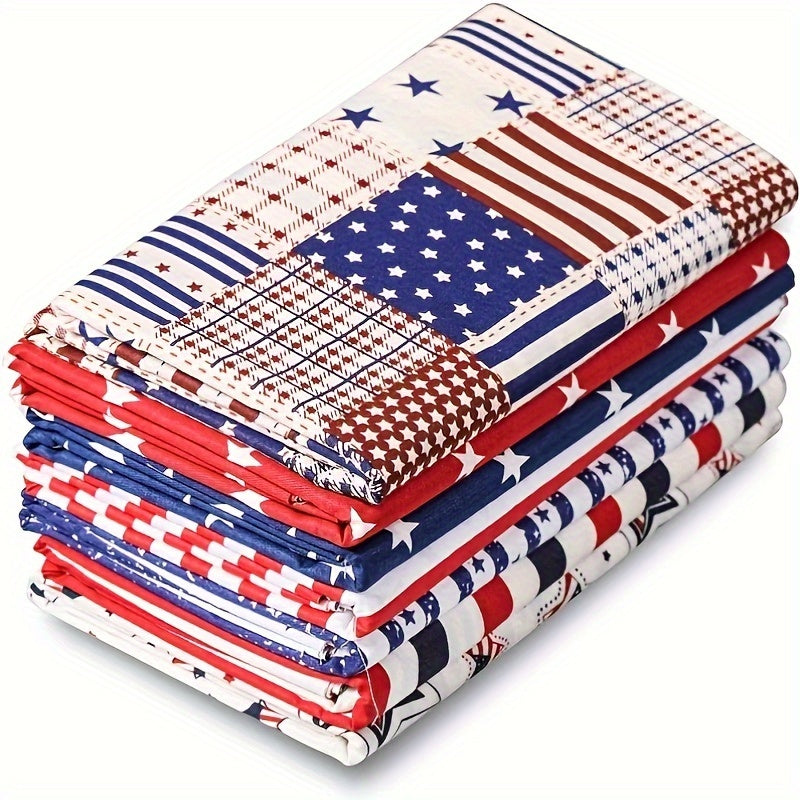 Patriotic Quilting Fabric Squares, 7-Piece Cotton Bundle with American Flag Stars and Stripes, 19.6-Inch Precuts for Sewing, Patchwork and July 4th Crafts