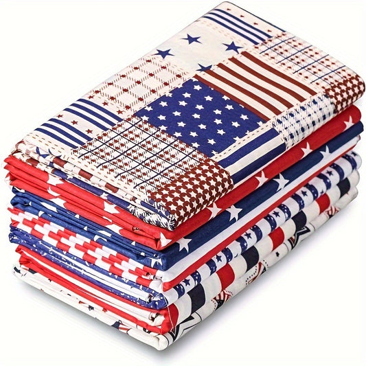 Patriotic Quilting Fabric Squares in a 7-Piece Cotton Bundle, American Flag Stars and Stripes, Listed 50 x 50cm Precuts for Patchwork and July 4th Sewing Crafts
