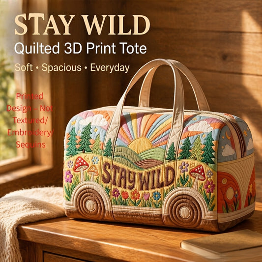 Stay Wild Mushroom Tote Bag for Women with Retro Forest Camper Print, Listed 16 x 8 x 8-Inch Size and Soft Spacious Styling for Everyday Carry and Travel