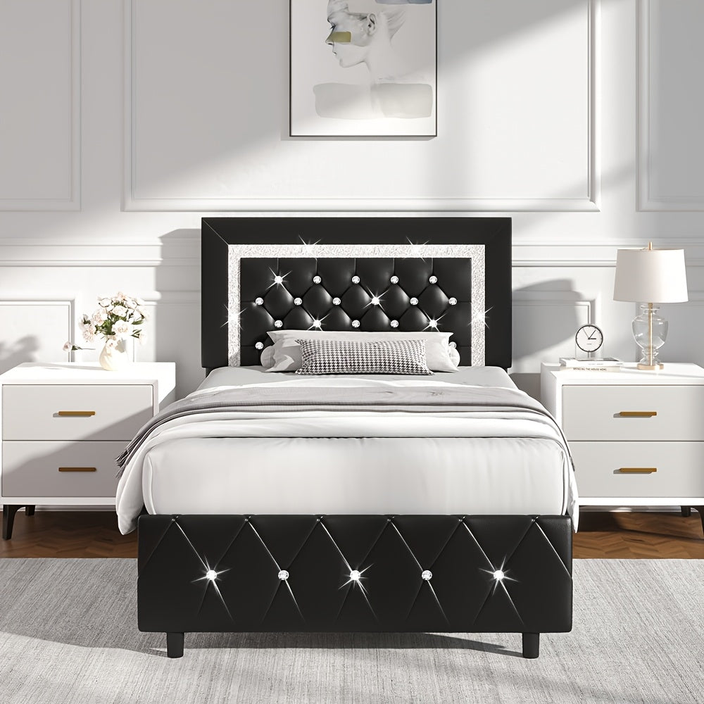 Diamond Design Platform Bed Frame by HOMBCK with Adjustable Headboard and Wooden Slat Support, No Box Spring Needed, Twin to King in Five Colors