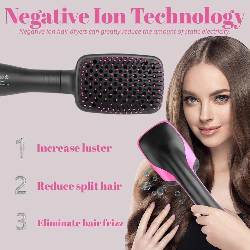 Ionic Hair Straightener Brush with 3-in-1 Hot Air Drying, Combing and Styling Functions, Pink or Yellow Hair Dryer Brush for At-Home Hair Routines