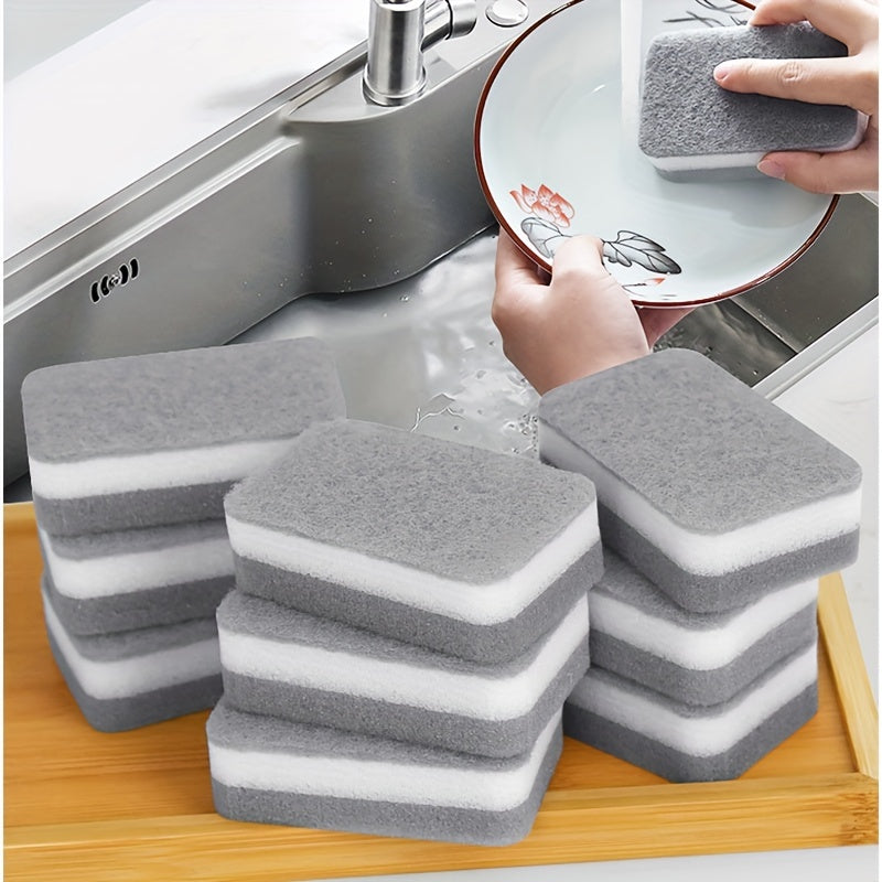 Gray and White Kitchen Sponges, Ten-Piece Double-Sided Dishwashing Pack with Different Scrubbing and Wiping Textures for Compatible Cookware and Kitchen Surfaces