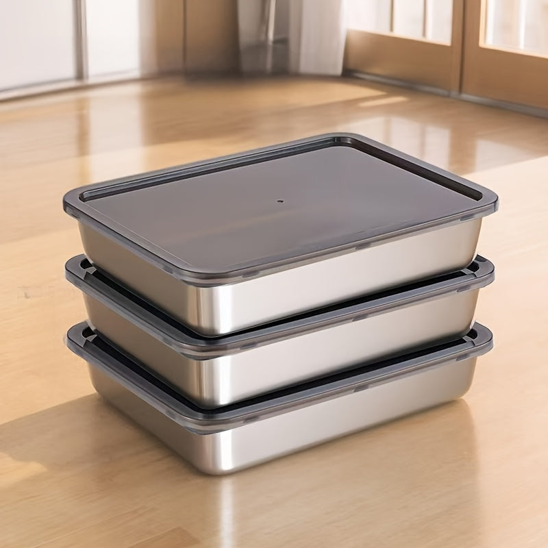 Stainless Steel Leftover Containers, Listed 3-Piece Reusable Food Storage Selection with Stackable Design for Everyday Kitchen and Refrigerator Organization