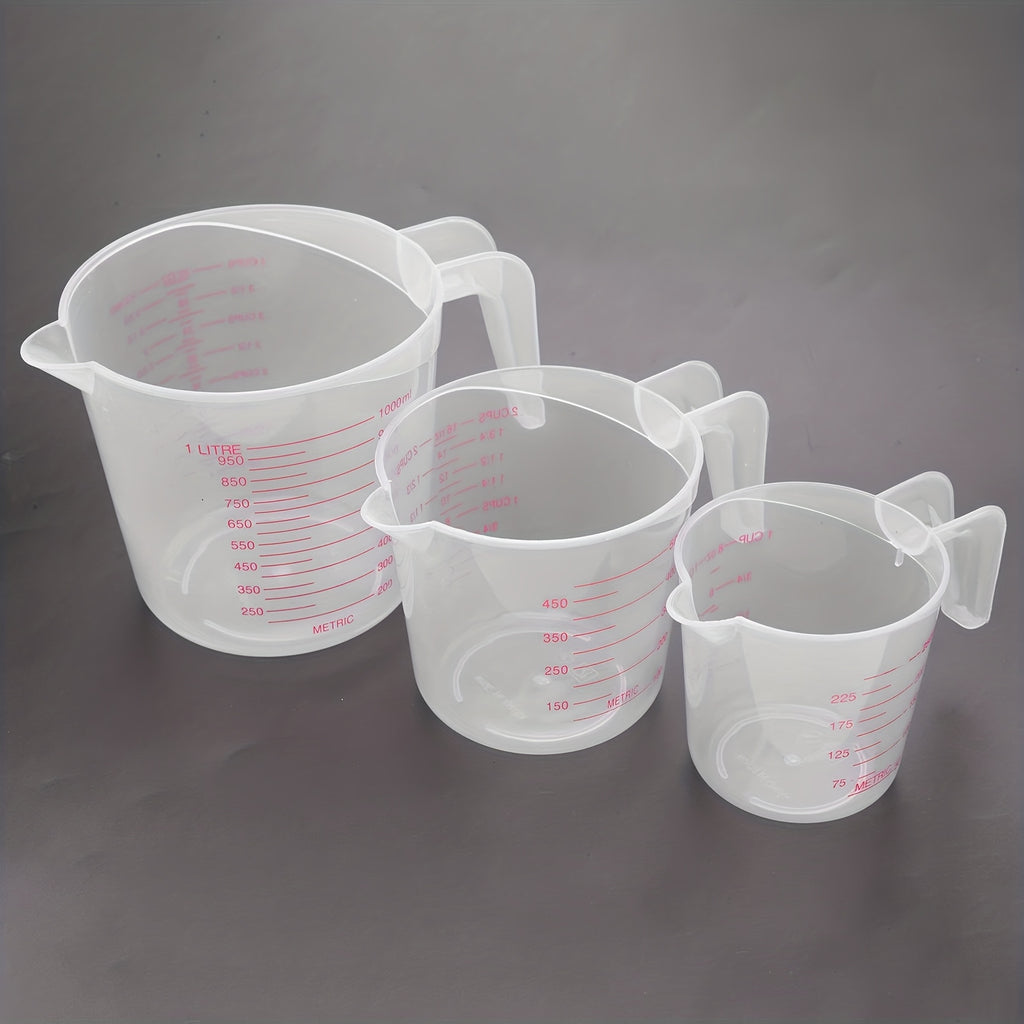 Nesting Measuring Cup Set, Three-Piece Kitchen Measuring Tools with Listed 250ml, 500ml and 1000ml Capacities for Metric Recipes and Home Baking Preparation