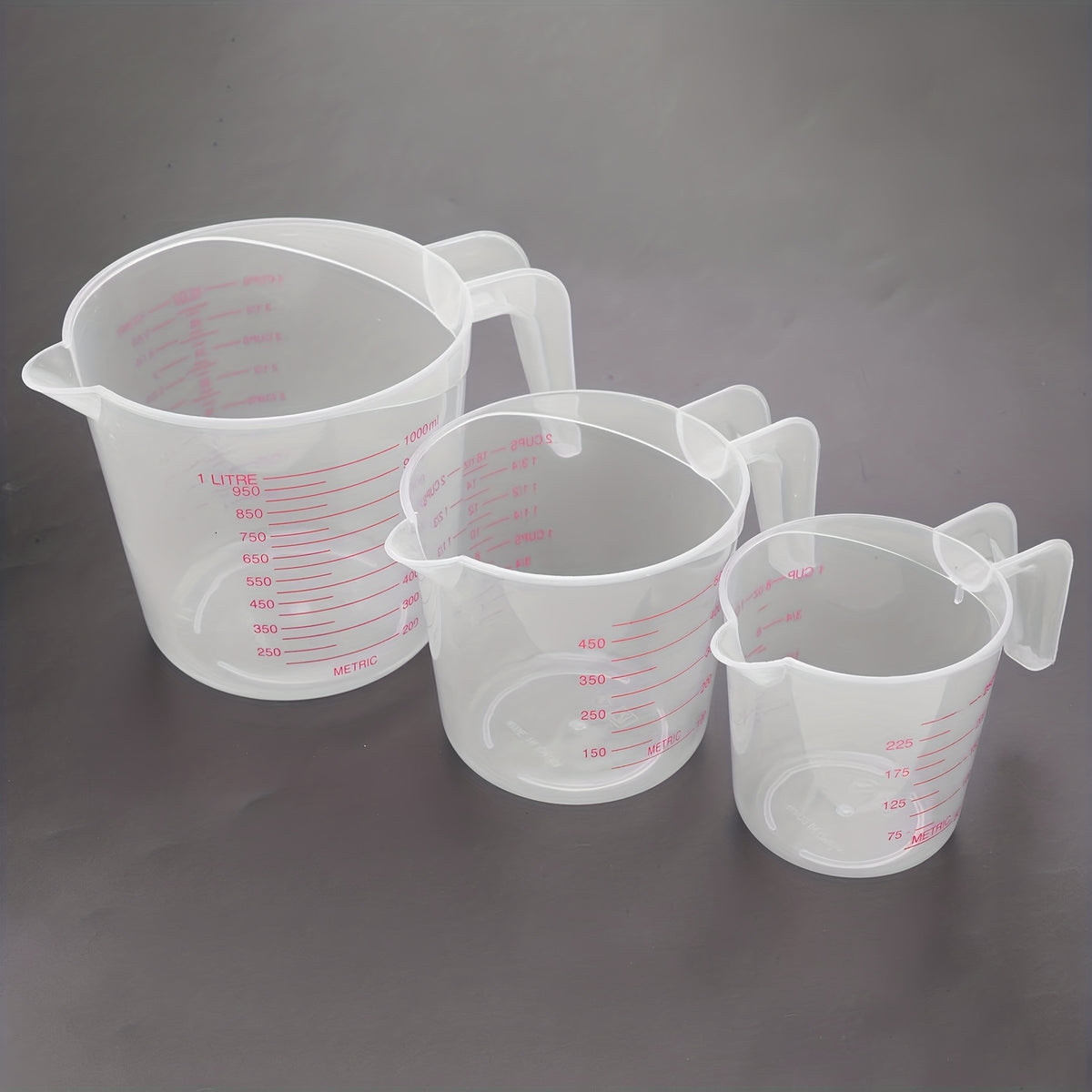 Nesting Measuring Cup Set, Three-Piece Kitchen Measuring Tools with Listed 250ml, 500ml and 1000ml Capacities for Metric Recipes and Home Baking Preparation
