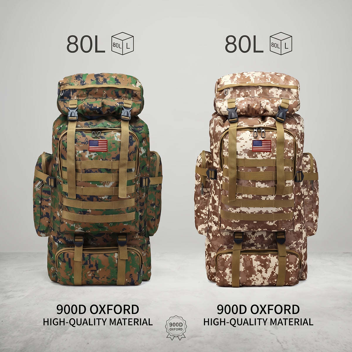 Men's Outdoor Travel Backpack with Double-Shoulder Carry and Removable Flag Patch Reference, Gray, Desert, Khaki or Black-3 Options for Everyday Trip Packing