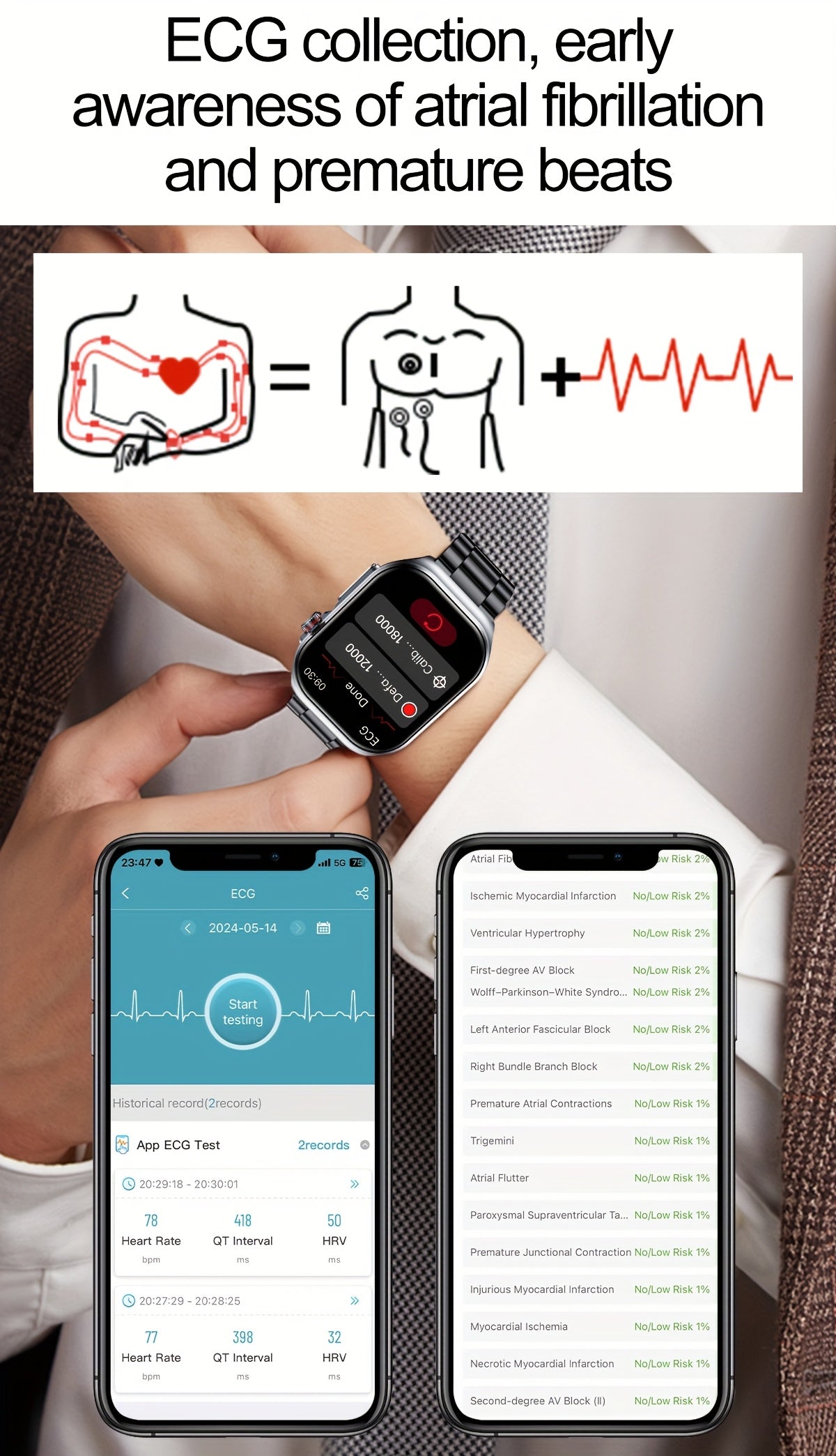 AMOLED Calling Smartwatch for Men and Women, 2.04-Inch Display, 530mAh Battery, NFC and Multi-Sport Modes with Magnetic Charging for iOS Android