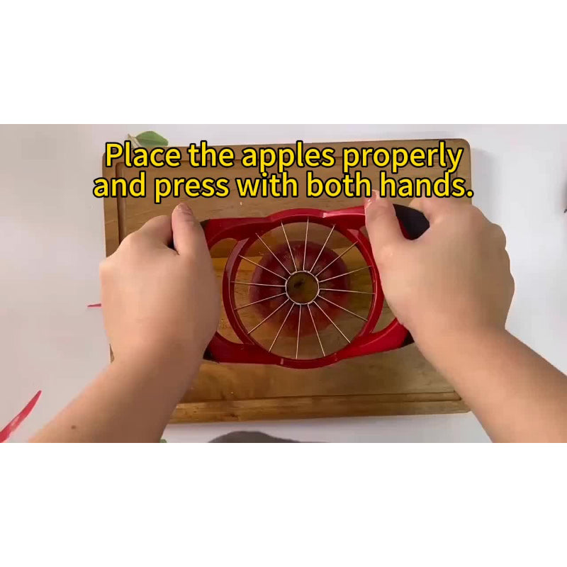 Apple Slicer and Corer in Red, Manual Fruit Cutting Tool for Compatible Apples and Pears, Kitchen Prep Accessory for Snacks and Family Fruit Platters