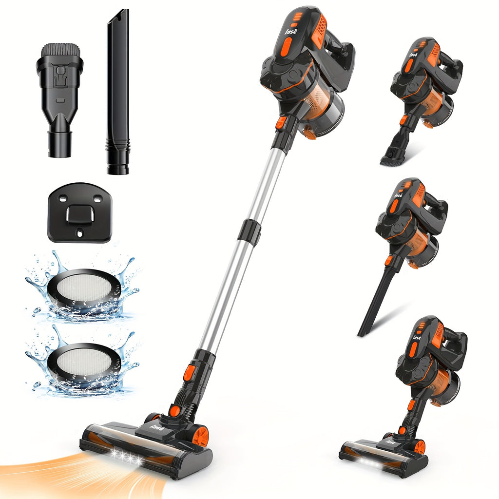 29kPa Portable Vacuum Cleaner by INSE with LED-Lit Nozzle and Listed Attachments for Pet Hair, Carpet, Wood Floor and Car Interior Cleanup in Three Color Options