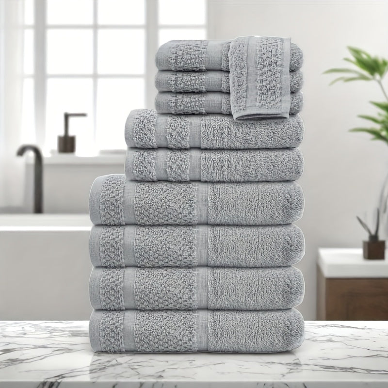 Cotton Bath Towel Set in Solid Colors with Named 16 or 32 Piece Packages and Additional Color Choices for Household Bathroom Linens and Guest Washroom Use