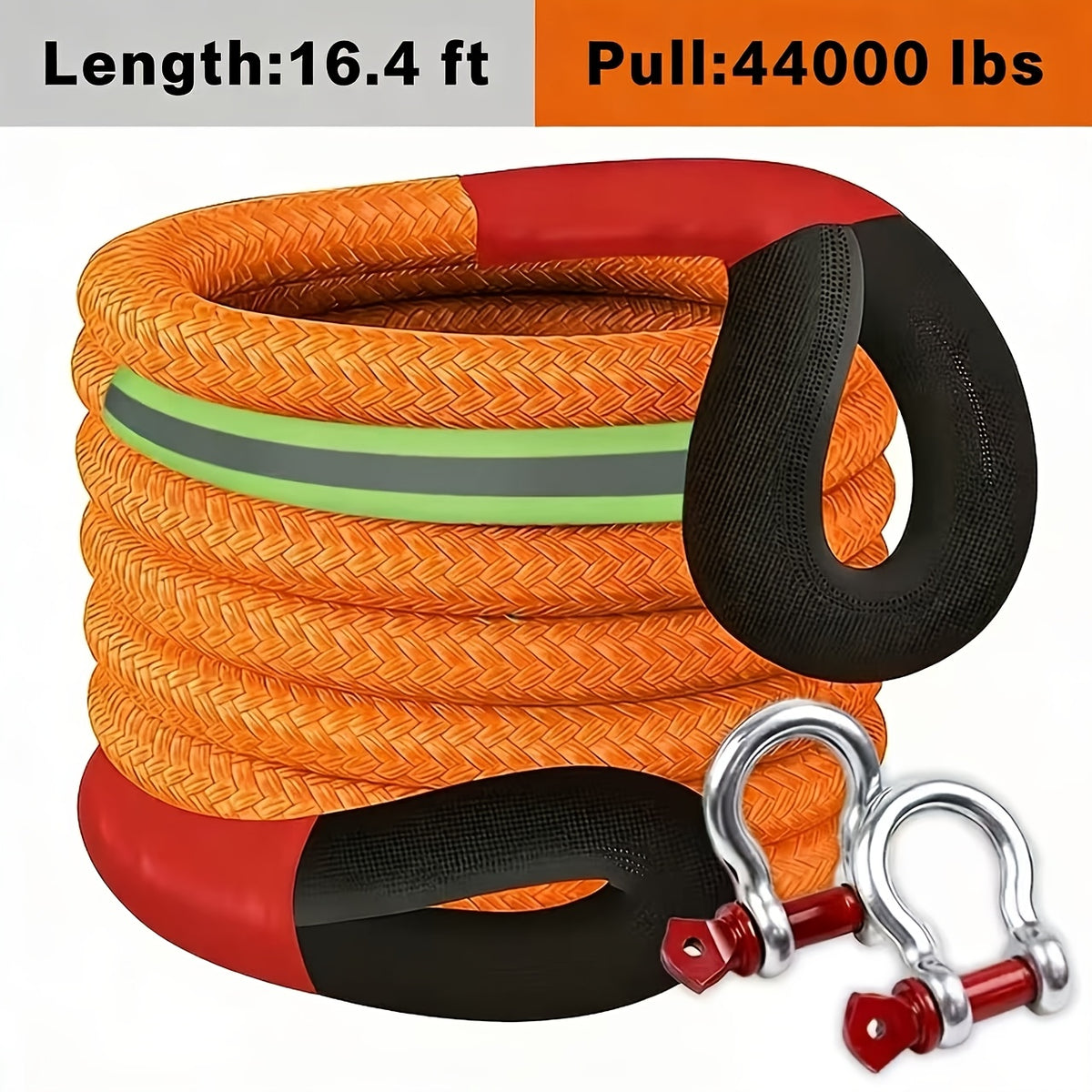 Polyester Recovery Tow Strap in Multiple Length Options, Static Vehicle Strap with Listed D-Ring Shackles, Reflective Flag and Storage Bag Accessories