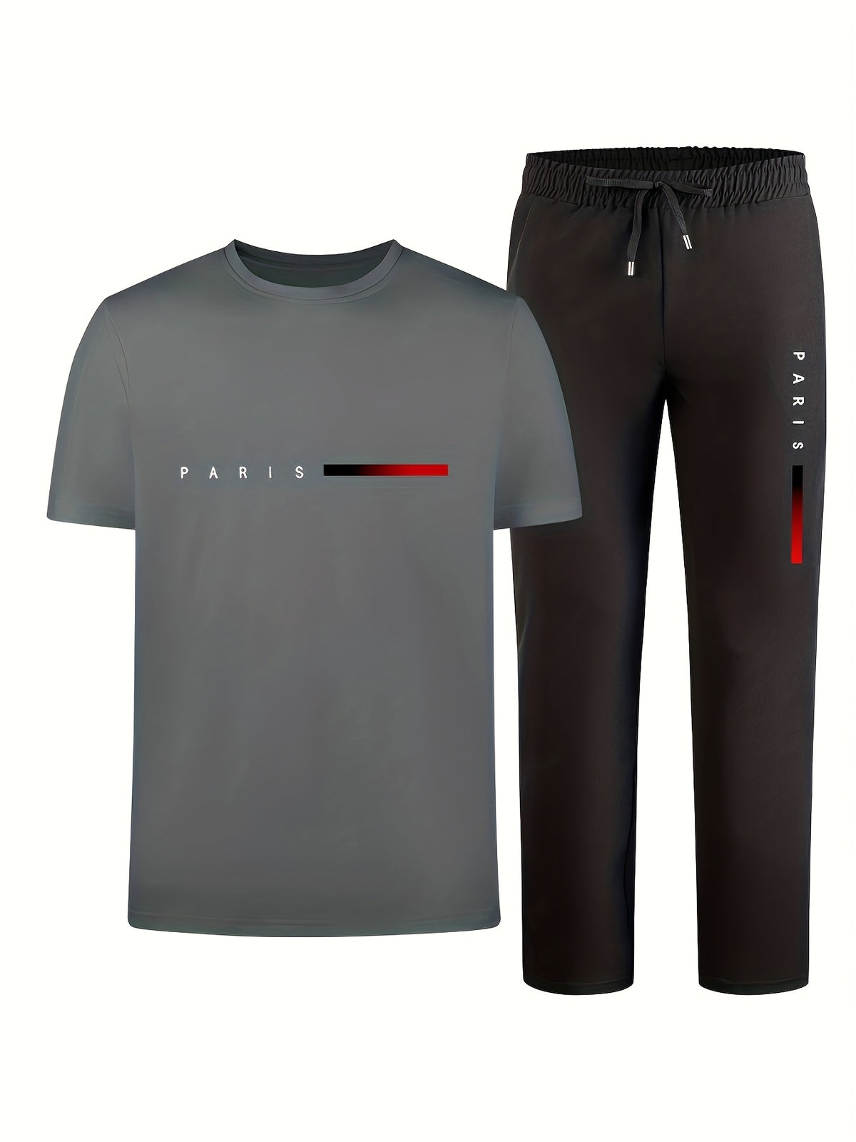 Men's Two-Piece Outfit with Printed Short Sleeve Crew Neck Top and Straight Pants, Seven Color Options and S to XXL Sizes for Casual Spring and Summer Style