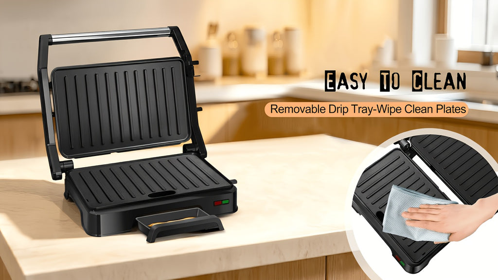 Two-Slice Panini Grill Press in Black with Listed 850W Heating, Nonstick Plate Design and 180-Degree Opening for Sandwich Toasting and Home Kitchen Cooking