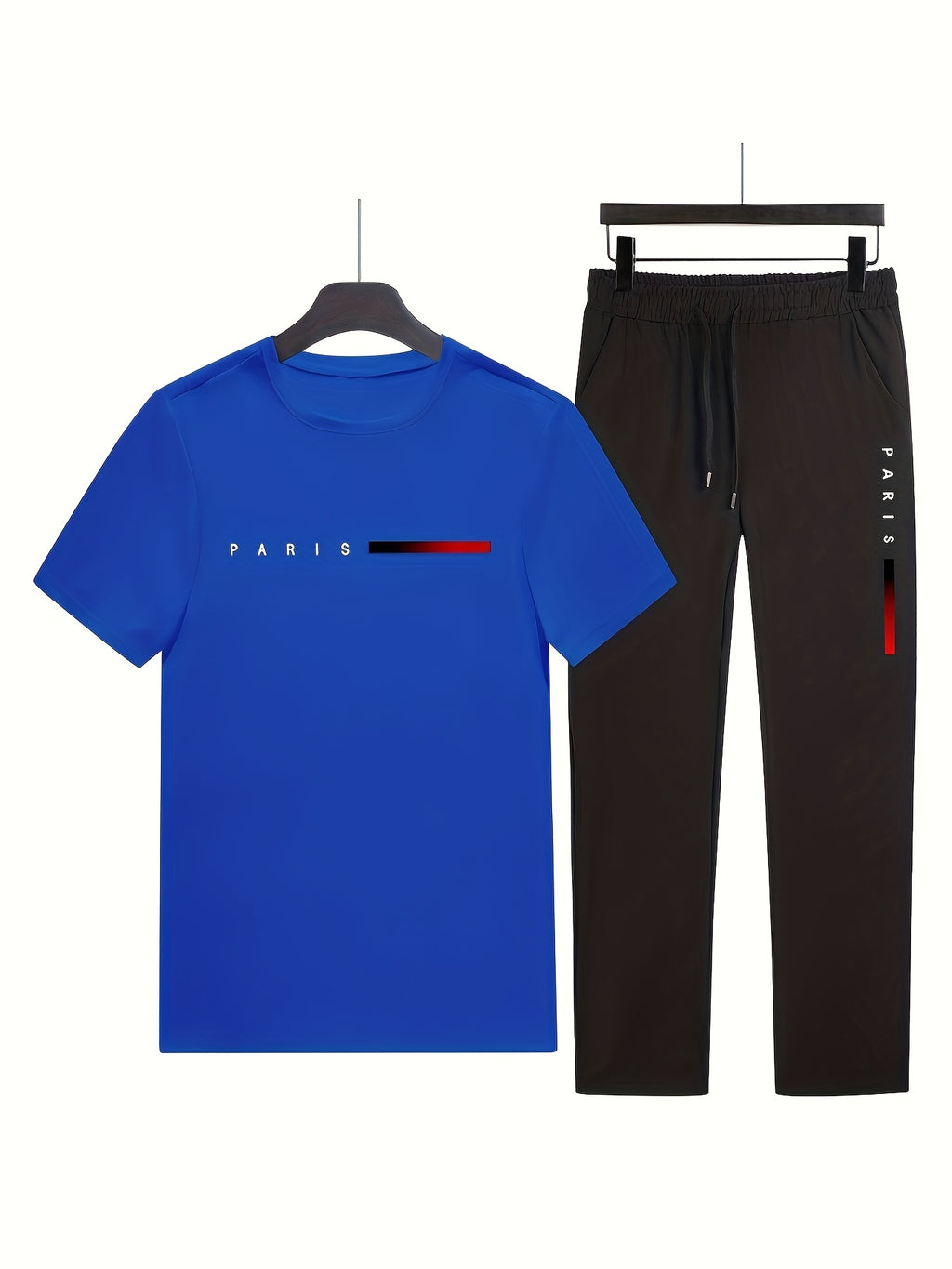 Men's Two-Piece Outfit with Printed Short Sleeve Crew Neck Top and Straight Pants, Seven Color Options and S to XXL Sizes for Casual Spring and Summer Style