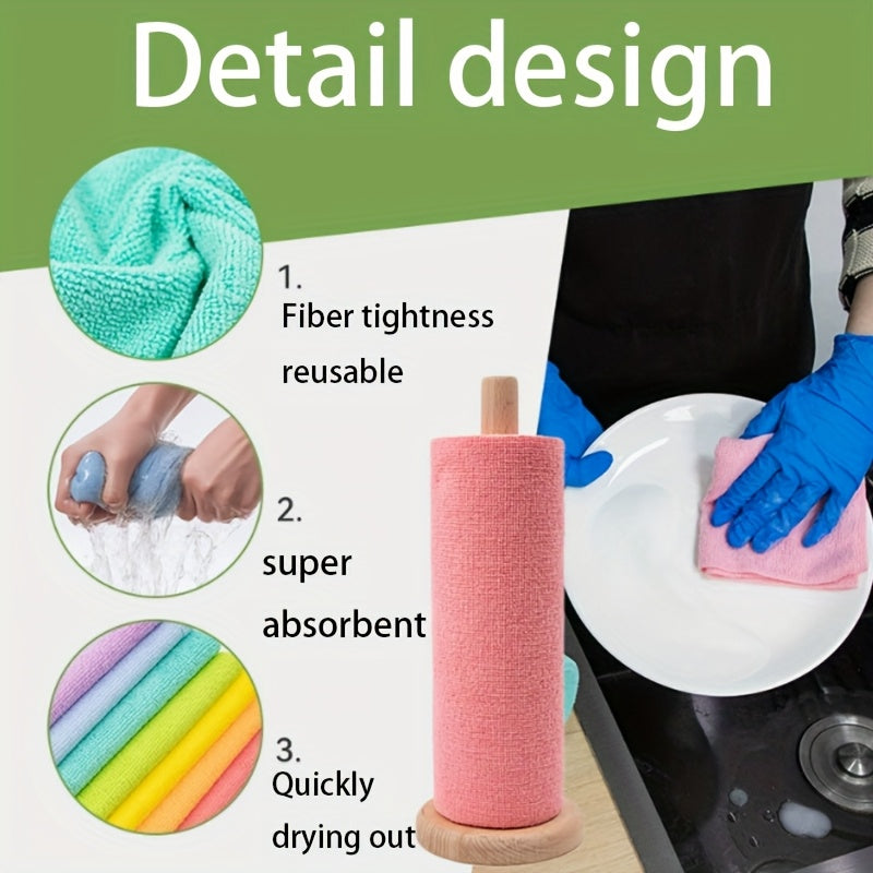 Reusable Cleaning Cloth Roll with 30 Listed Wipes, Microfiber Towel Format in Pink, Light Green or Blue for Household Kitchen, Car and RV Cleaning Tasks