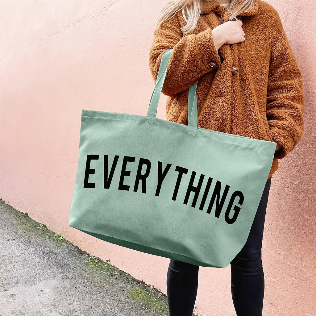 Letter Print Canvas Tote Bag for Women, Large-Capacity Top-Handle Shopping and Commuter Handbag in Multiple Colors for Everyday Errands