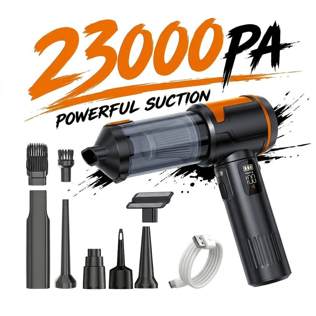 Car Vacuum and Air Duster with Cordless Handheld Design, Listed High and Low Modes, LED Light and Multi-Nozzle Attachments in Upgraded 23000PA Option for Interior Cleanup