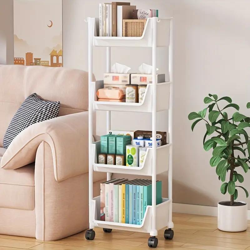5-Tier Plastic Storage Rack with Open Shelves and Hooks, One Floor-Standing Organizer for Kitchen, Entryway, Shoes and Everyday Home Storage