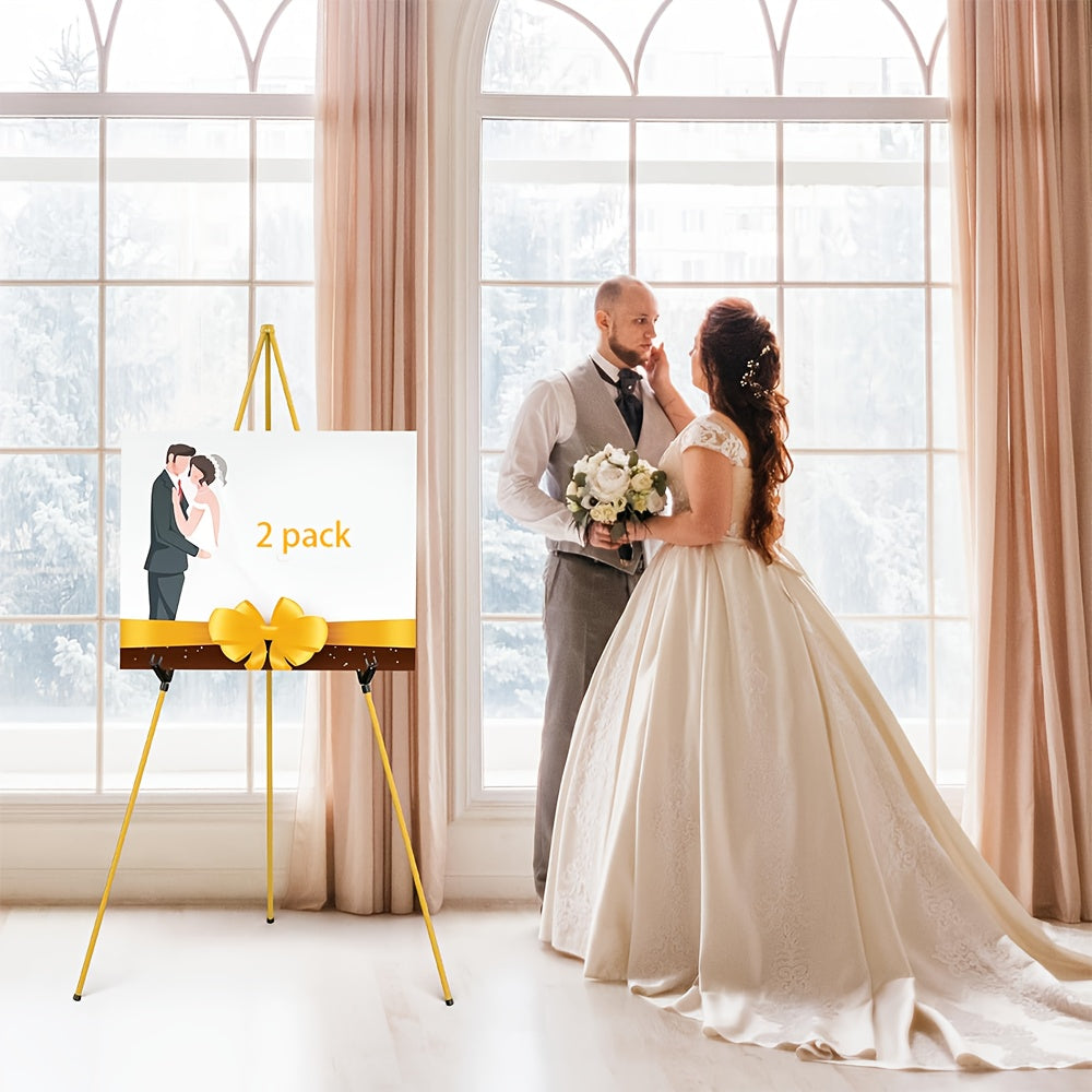 Display Easel Stand for Wedding Signs, Posters and Presentations, Folding Metal Tripod with 63-Inch Maximum Height, Adjustable Clips and Multi-Pack Options
