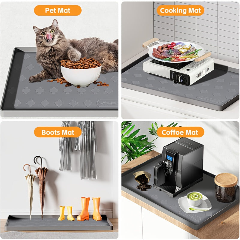 Under Sink Silicone Mat with Raised Edge, 34 x 22 or 17 x 12.6 Inch Cabinet Liner and Drip Tray in Dark Grey or Grayish White with Two-Pack Options