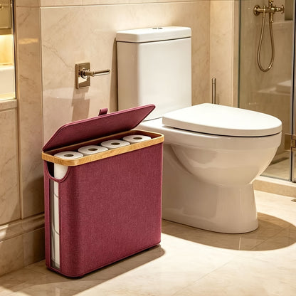 Toilet Paper Storage Basket with Bamboo and 600D Oxford Cloth References, Listed 9–12 Roll Capacity Bathroom Organizer in Five Color Options