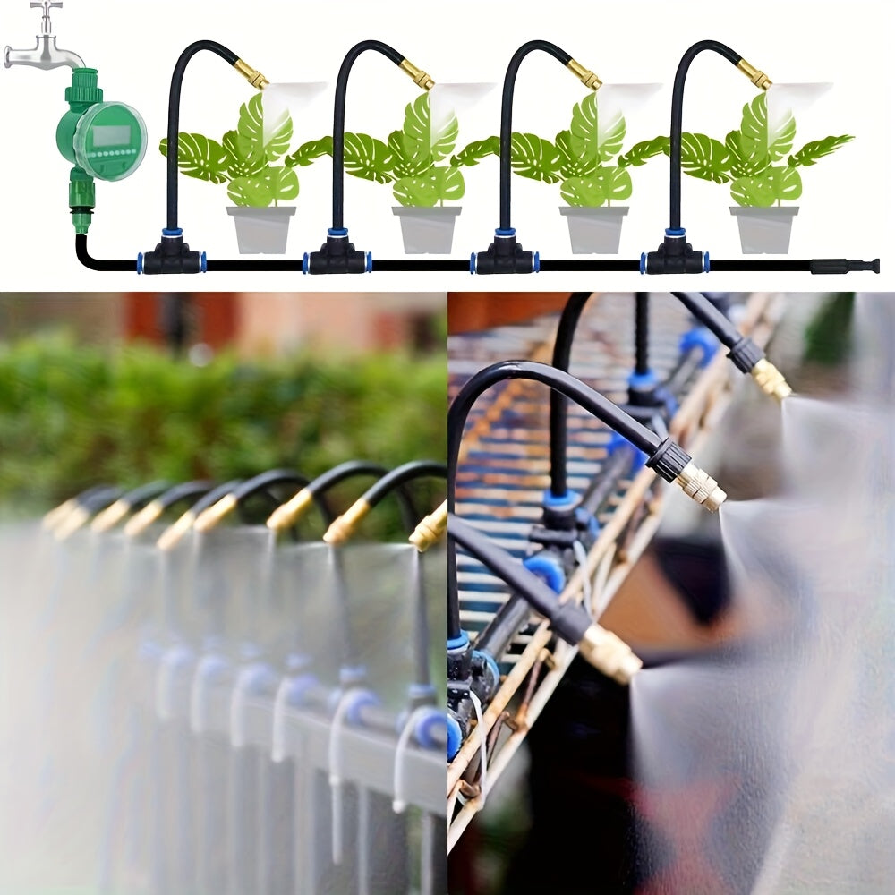 Drip Irrigation Kit with Adjustable Drippers and Spray Nozzle References, Flexible Vinyl Hose in 65ft and 100ft Options for Garden Beds and Patio Plants