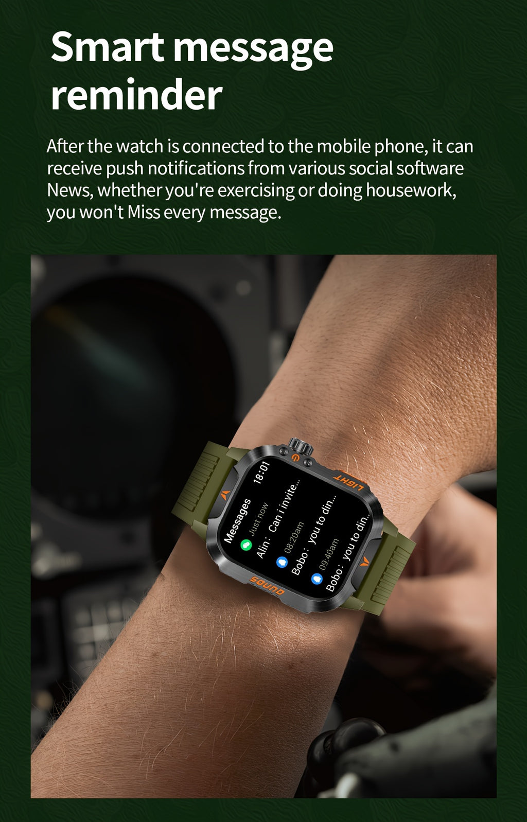 Outdoor Calling Smartwatch with Listed Compass, Altimeter, Barometer and LED Flashlight, 600mAh Battery and Sleep Tracking in Five Style Labels for Men