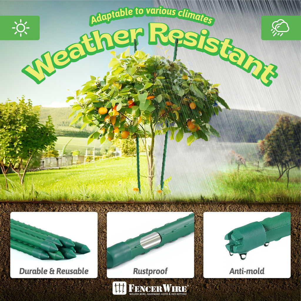 Metal Plant Support Stakes 25-Pack by CAPHAUS, Plastic-Coated Ridged Garden Poles in 3 to 7 Foot Options for Tomatoes, Beans, Cucumbers and Potted Plants