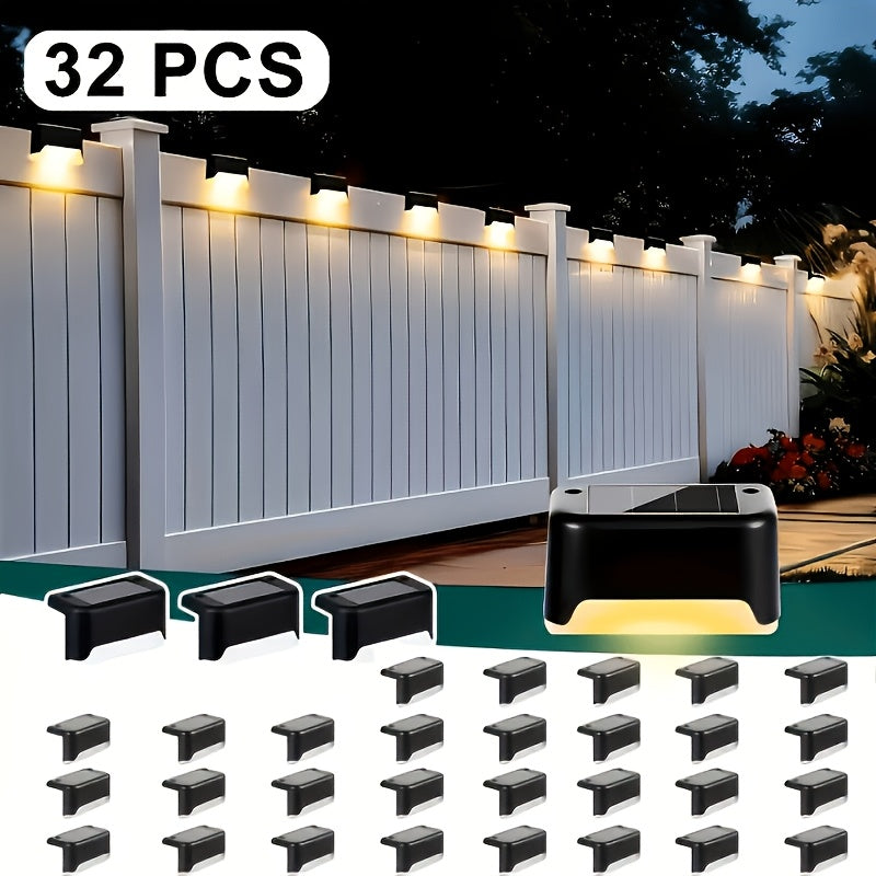 Solar LED Deck Light Multipack with Automatic On-Off, 32 or 64 Piece Options in Black, White or Brown for Patio, Fence, Outdoor Stair and Garden Decoration