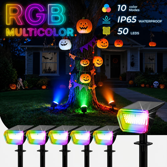 SYVIO Color-Changing Solar Landscape Spotlights with Listed 100 LEDs and Ten Modes, Multicolor Two- to Twelve-Piece Package Labels for Garden Accent Lighting