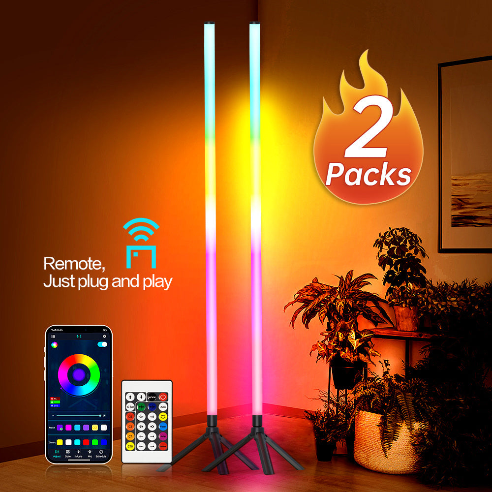 Corner Floor Lamp RGB 16 Million Colors, 48.8/50-inch Smart Ambient Light with Music Sync, Remote & APP Control, Timer, 2-Pack, Dimmable Mood Lighting for Living Room, Bedroom, Game Room, Dorm