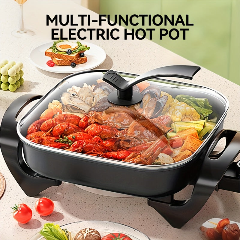 Electric Frying Pan with Lid in Black, Nonstick Cooking Pot with Listed Constant Temperature Control for Stir-Frying, Steak Preparation and Home Kitchen Meals