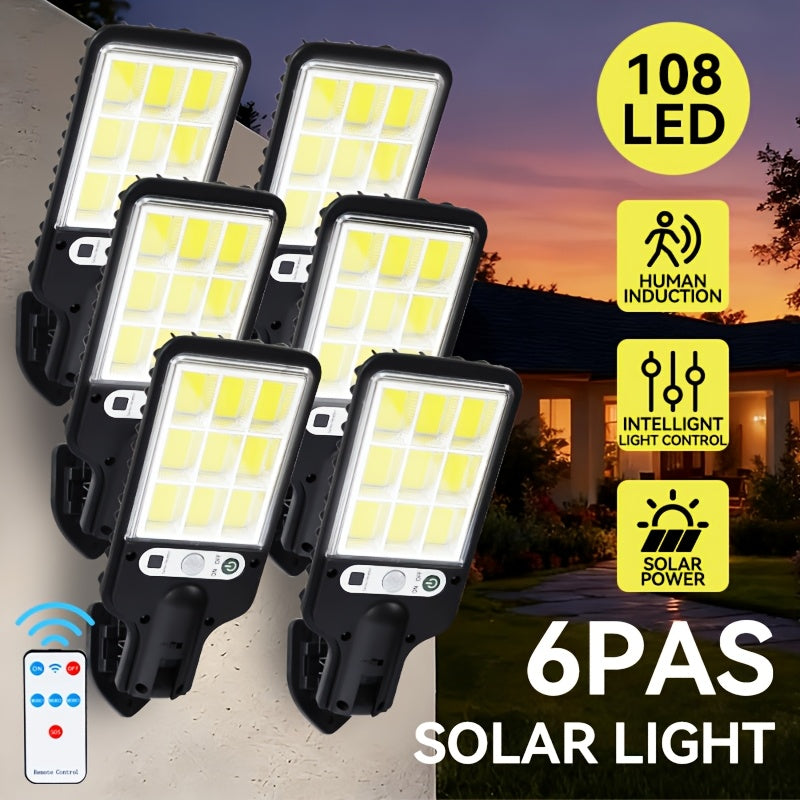 108COB Solar Motion Sensor Wall Lights, Six-Pack Outdoor Lighting with Three Listed Modes, IPX4 Rating and 2000mAh Battery Description for Garden and Stairs