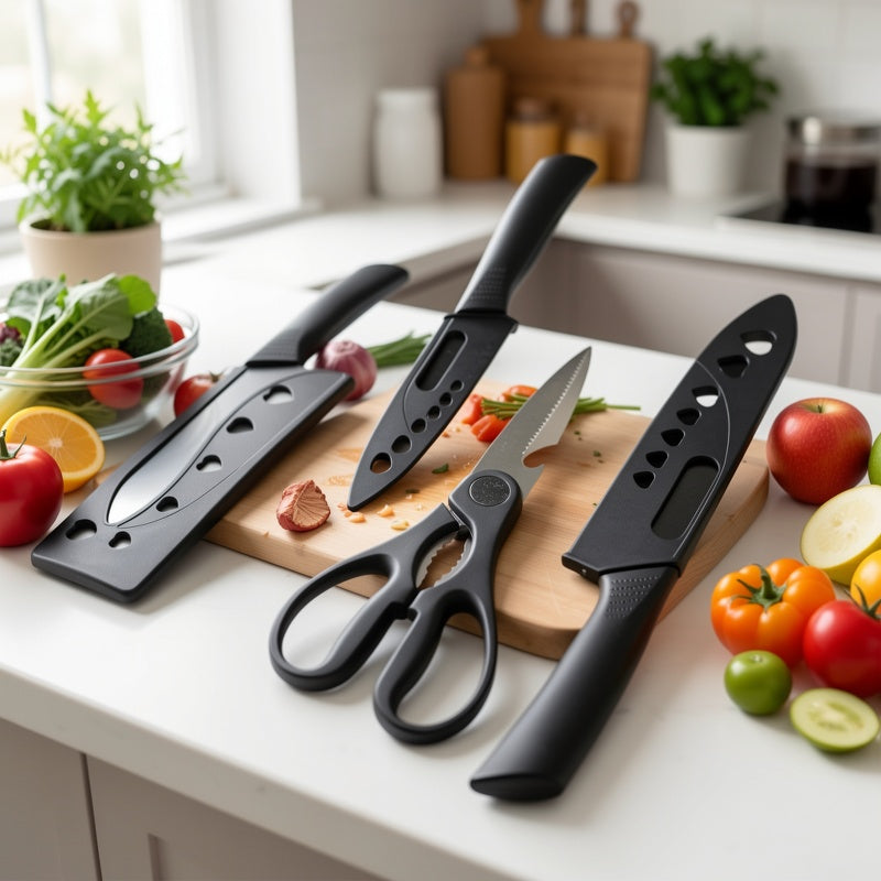 Black Kitchen Knife Set, Listed 4-Piece Dishwasher-Safe Kitchen Fruit Set for Everyday Home Food Preparation and Cooking Gifts for Mom or Dad