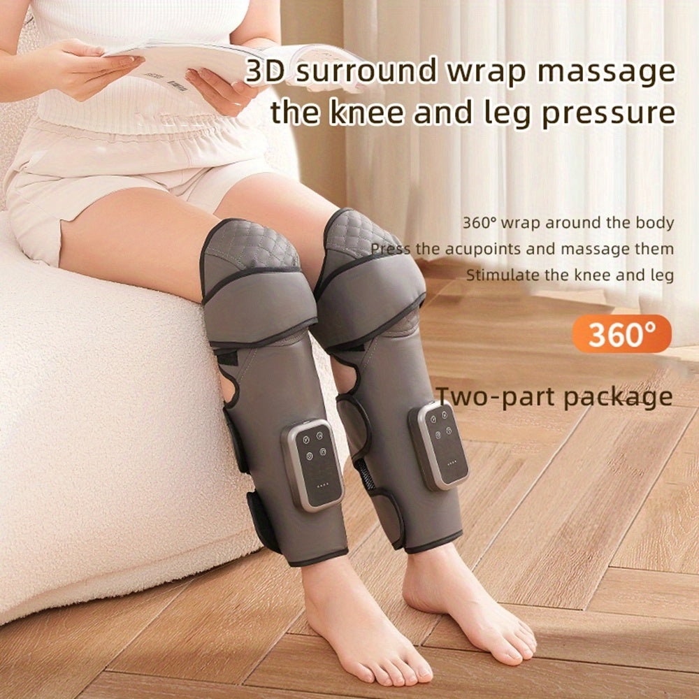 Light Gray Cordless Knee and Leg Massager with Listed Air Compression, Three Modes and Intensities, Knee-Only Heat and 20-Minute Auto-Off, Cable and Manual