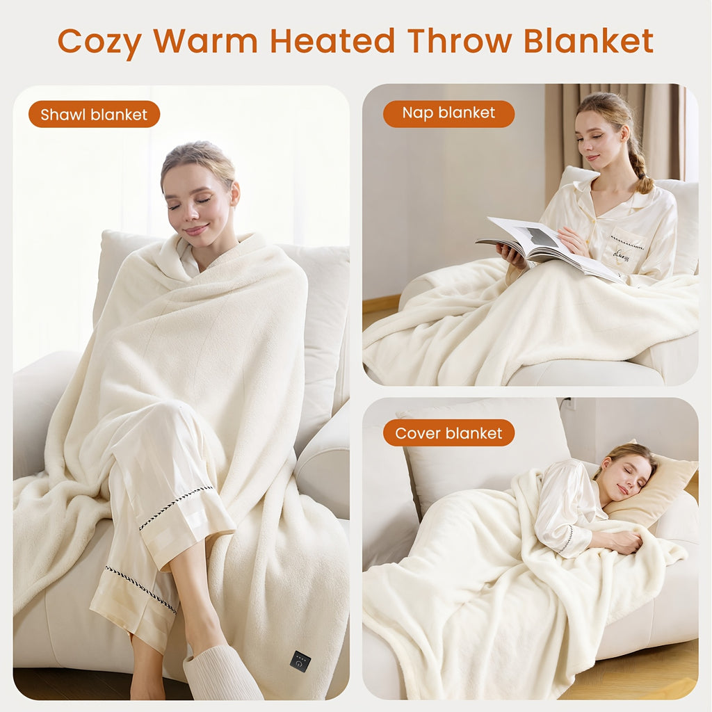Button-Control Heated Blanket with Double-Sided Flannel, Listed 4 Heat Levels and 4-Hour Auto-Off, Electric Throw and Larger Size Options for Indoor Comfort