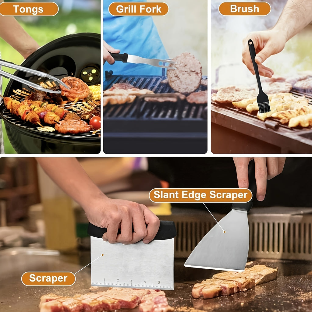 Griddle Accessory Kit, 18-Piece Stainless Steel BBQ Tool Set with Burger Smasher, Spatula Tools and Grill Cover for Outdoor Flat-Top Cookouts