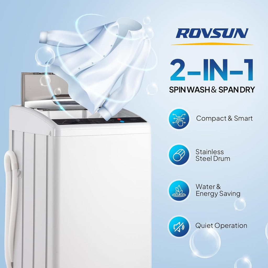 Washer and Dryer Combo, Compact Wash & Dry Laundry Set, Stainless Steel Tub, Smart Control, Low Noise, Wall-Mountable, for Apartment, Dorm, RV & Small Space