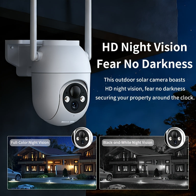 Outdoor Solar Security Camera with 1080P WiFi Video, 355° Pan-Tilt Rotation, Color Night Vision, AI Motion Detection & Two-Way Audio