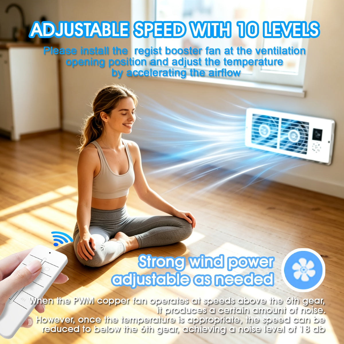 Register Booster Fan for Listed 4 x 10 Inch Vents, White Ten-Speed Airflow Device with Temperature-Sensing Automatic Control and Remote Wording for Compatible Home HVAC Registers