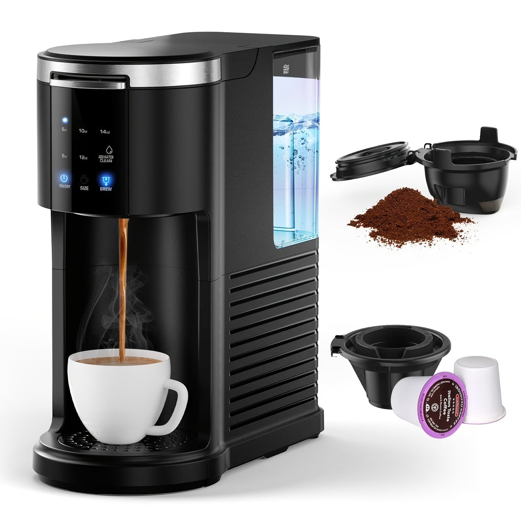 K-Cup Compatible Coffee Maker with Programmable Brewing, Black 2-in-1 Pod and Ground Coffee Brewer with Washable Filter, Keep-Warm and Self-Cleaning
