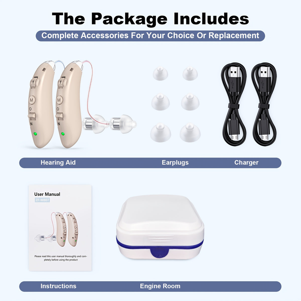 Rechargeable Behind-the-Ear Hearing Aids by K&FCOPTEE in Brown, Listed Pair with Three Frequency Modes, Four Volume Levels, Six Domes and Two USB Cables