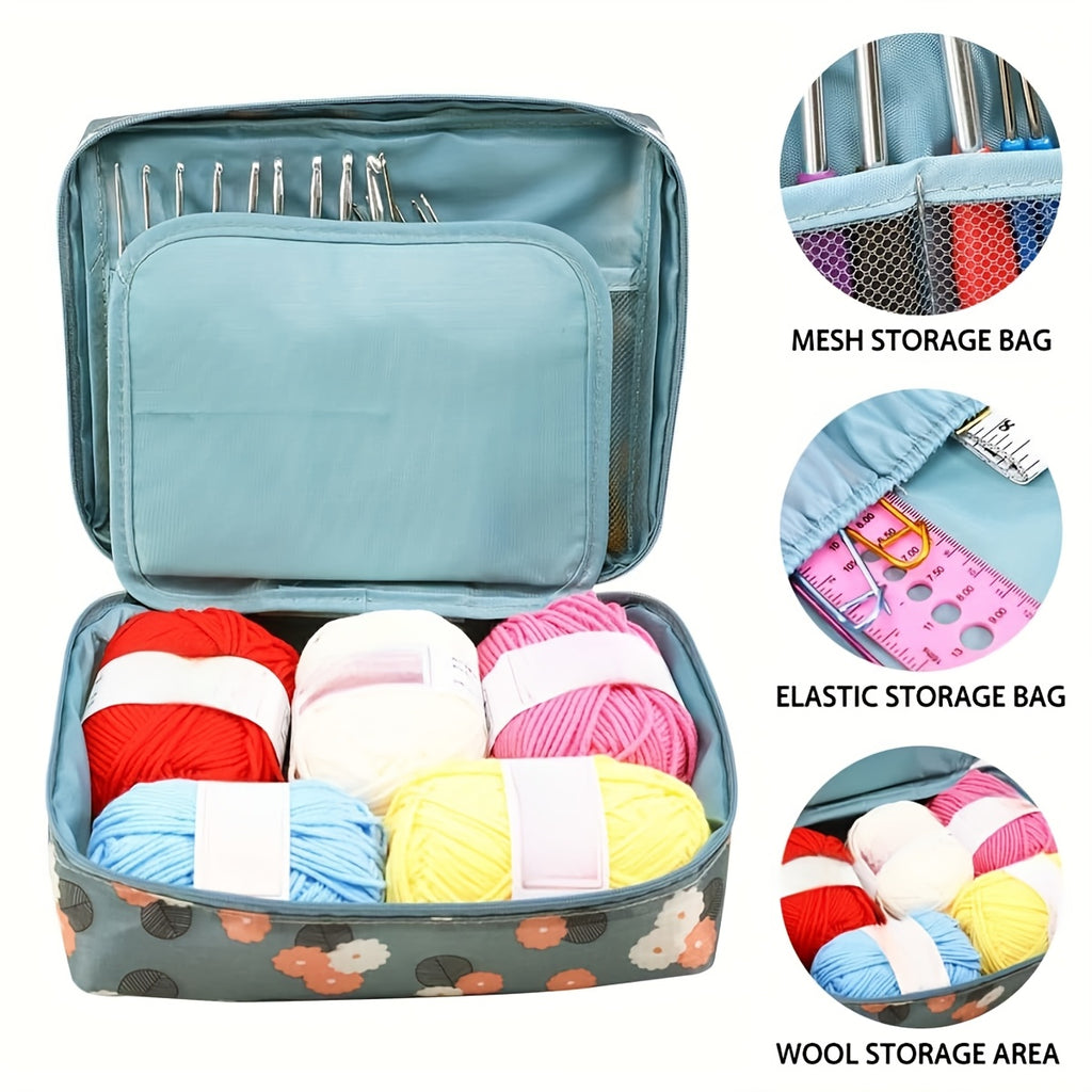 Soft-Grip Crochet Starter Kit with 17 Crochet Hooks, Five Acrylic Yarn Skeins and Printed Storage Bag, Beginner Craft Tools for Coasters, Scarves and Amigurumi